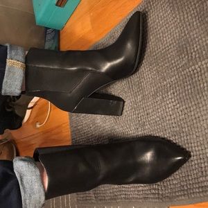 Black Leather Heeled Bootie